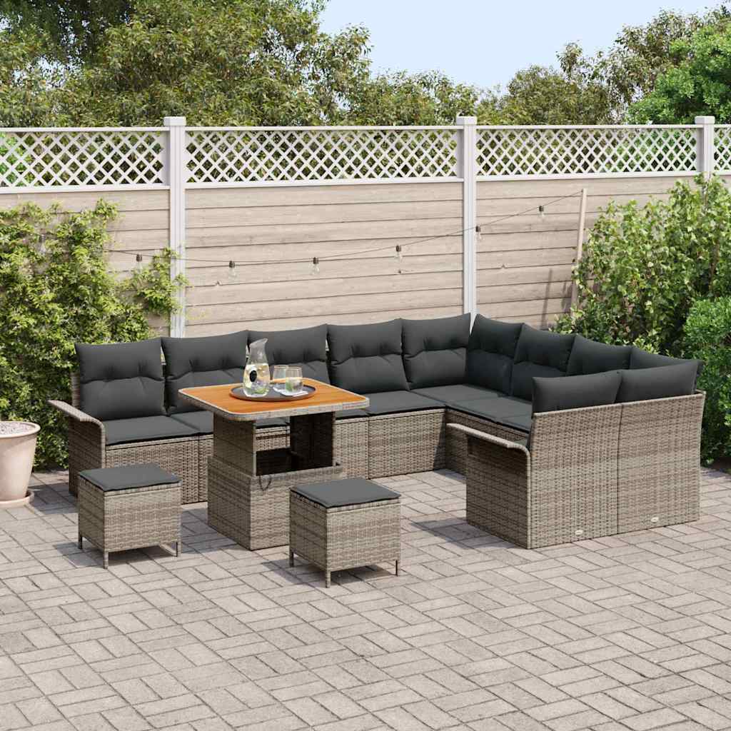 Havesofa Sæt med pude 12 pcs Grå polyrattan