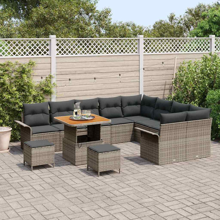 Havesofa Sæt med pude 12 pcs Grå polyrattan