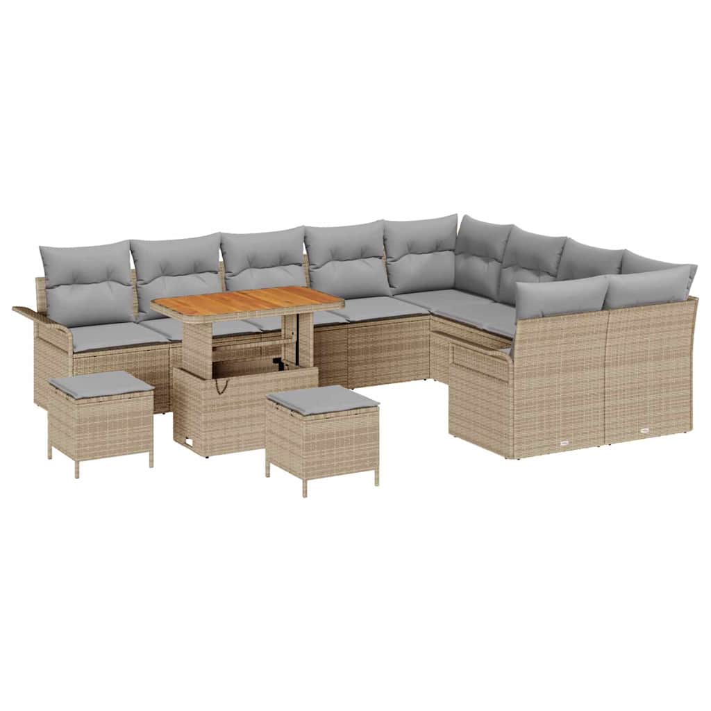 Havesofa Sæt med pude 12 pcs Beige polyrattan