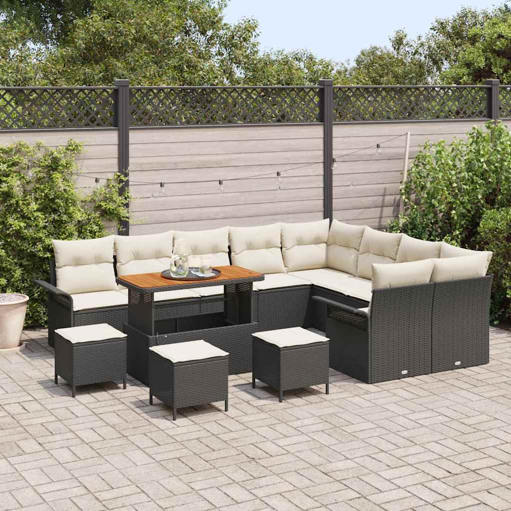 Havesofa Sæt med pude 13 pcs Sort polyrattan