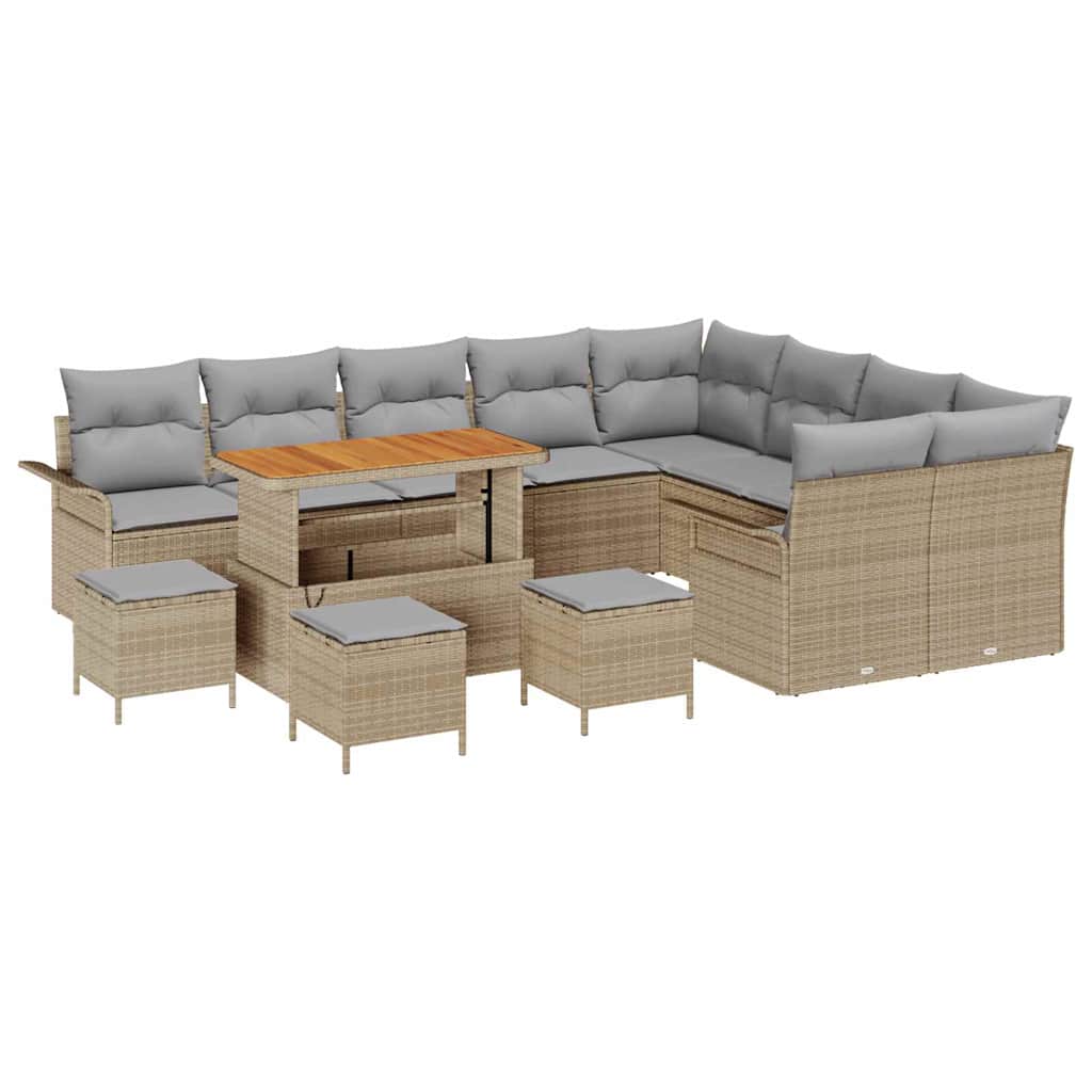 Havesofa Sæt med pude 13 pcs Beige polyrattan