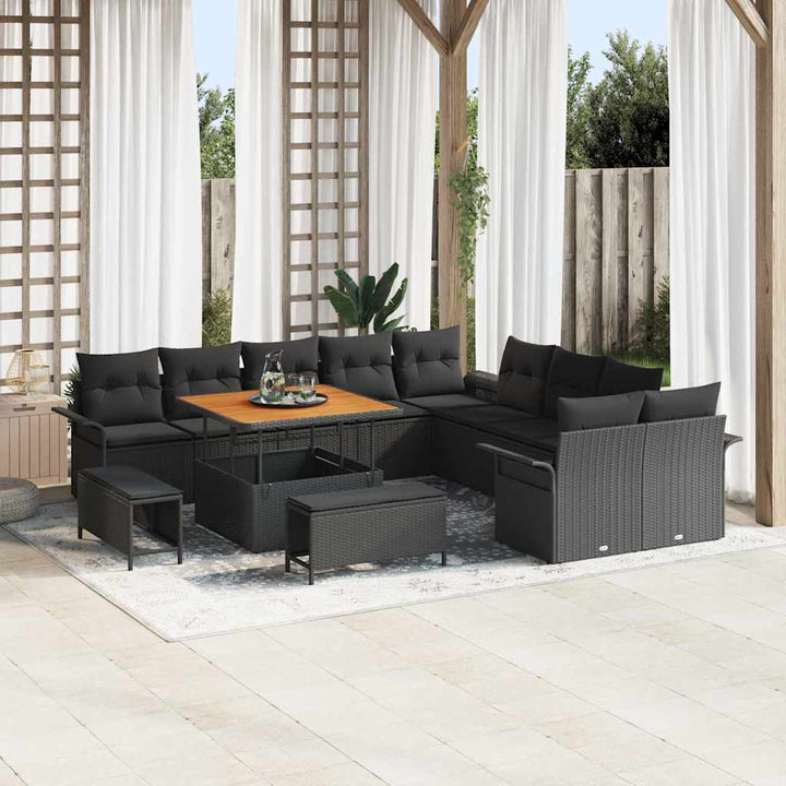 Havesofa Sæt med pude 13 pcs Sort polyrattan
