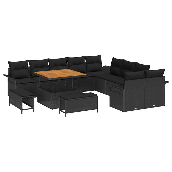 Havesofa Sæt med pude 13 pcs Sort polyrattan