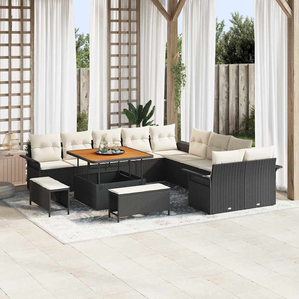 Havesofa Sæt 13 stk. Sort polyrattan