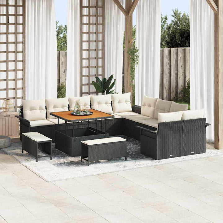Havesofa Sæt med pude 13 pcs Sort polyrattan