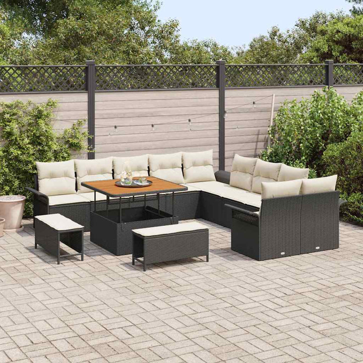 Havesofa Sæt 13 stk. Sort polyrattan