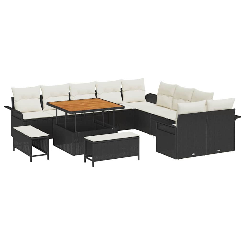 Havesofa Sæt 13 stk. Sort polyrattan