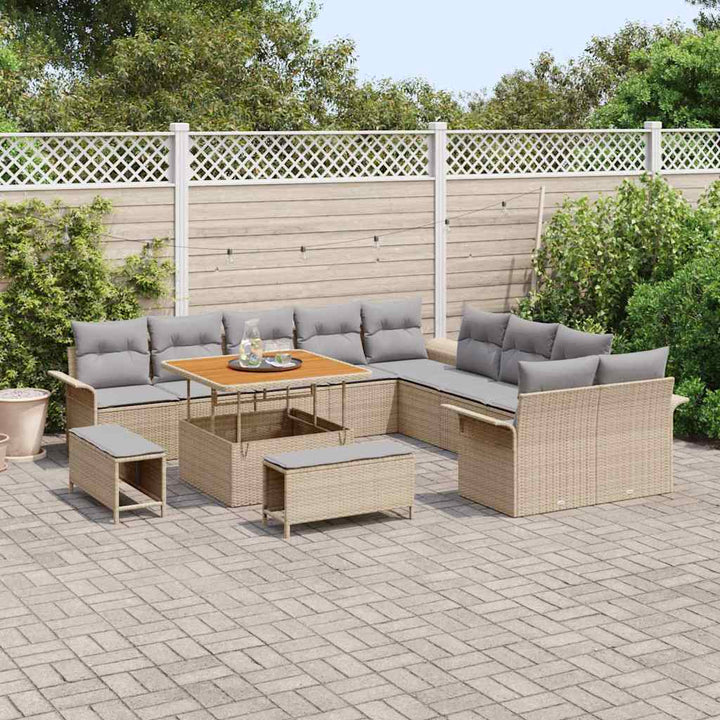 Havesofa Sæt med pude 13 pcs Beige polyrattan