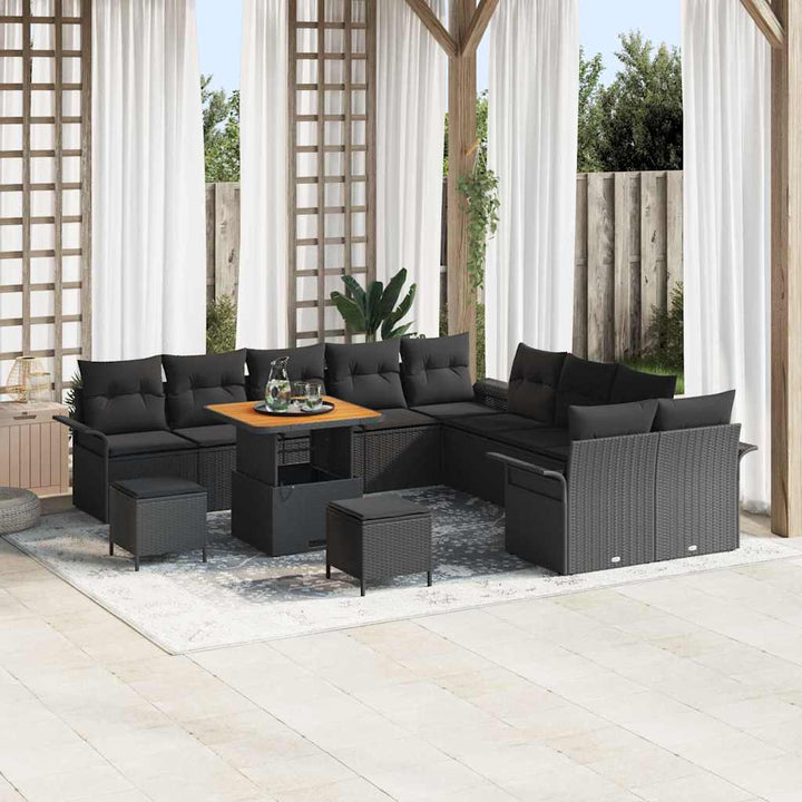 Havesofa Sæt med pude 13 pcs Sort polyrattan