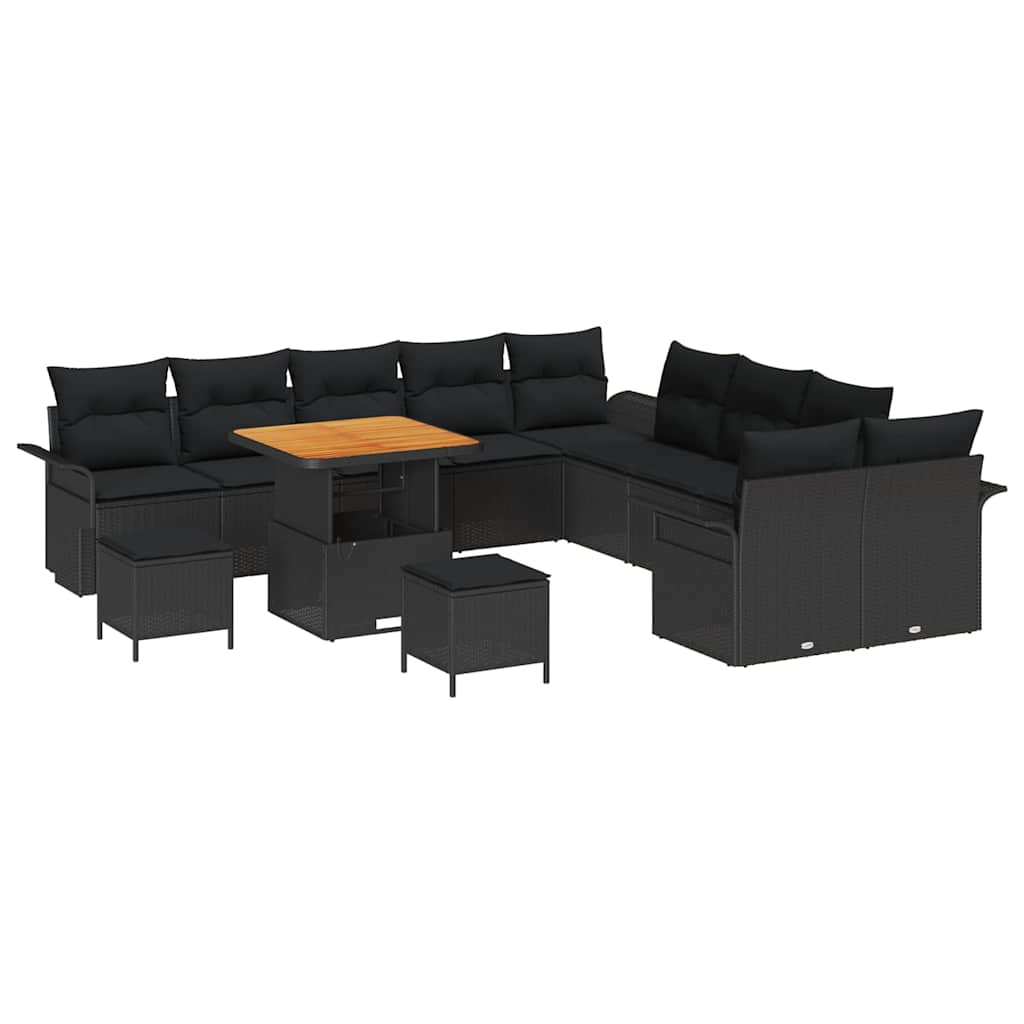 Havesofa Sæt med pude 13 pcs Sort polyrattan