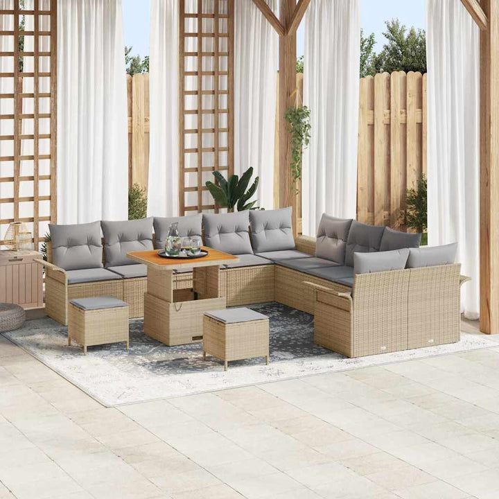 Havesofa Sæt med pude 13 pcs Beige polyrattan