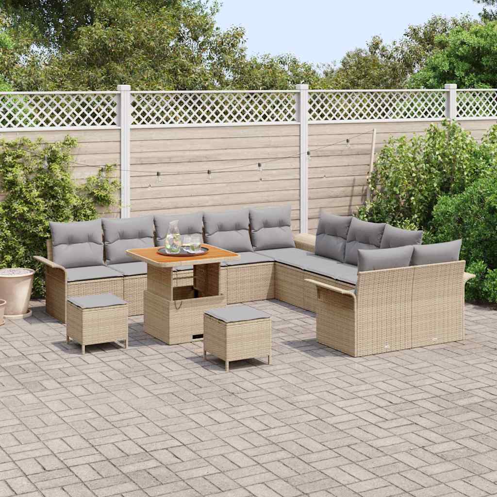 Havesofa Sæt med pude 13 pcs Beige polyrattan