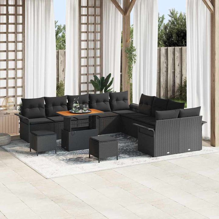 Havesofa Sæt med pude 13 pcs Sort polyrattan