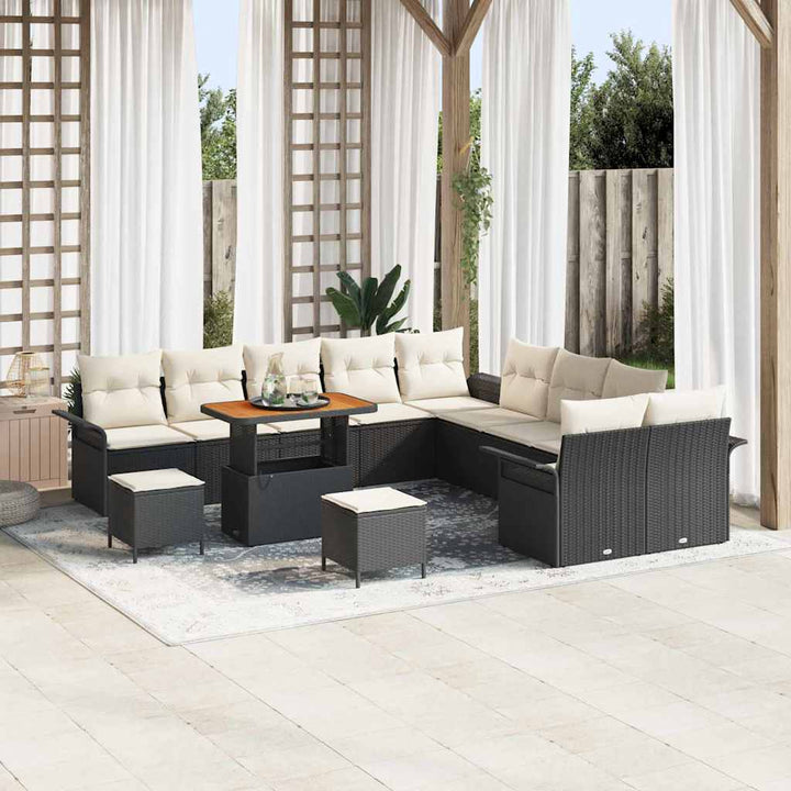 Havesofa Sæt med pude 13 pcs Sort polyrattan