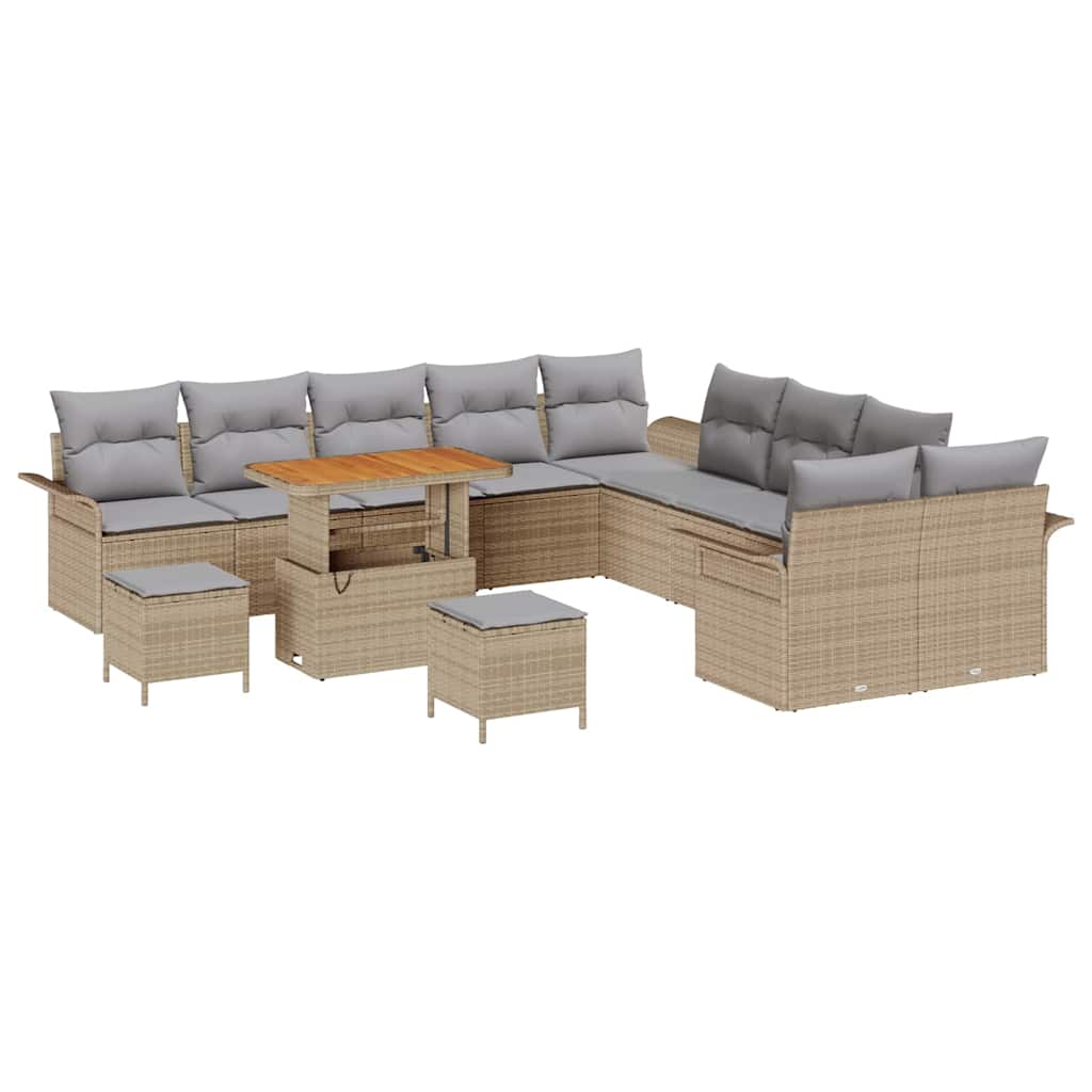 Havesofa Sæt med pude 13 pcs Beige polyrattan