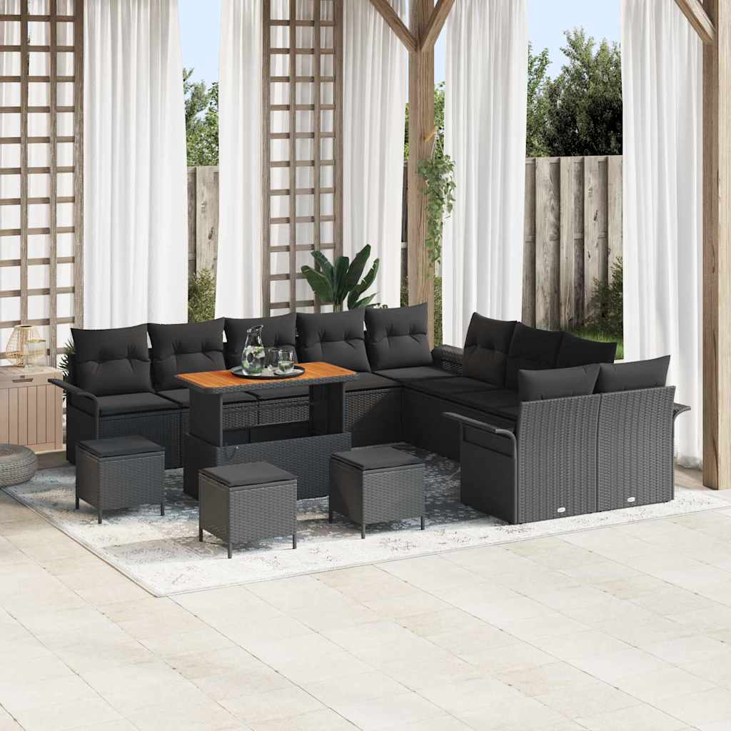 Havesofa Sæt 14 stk. Sort polyrattan