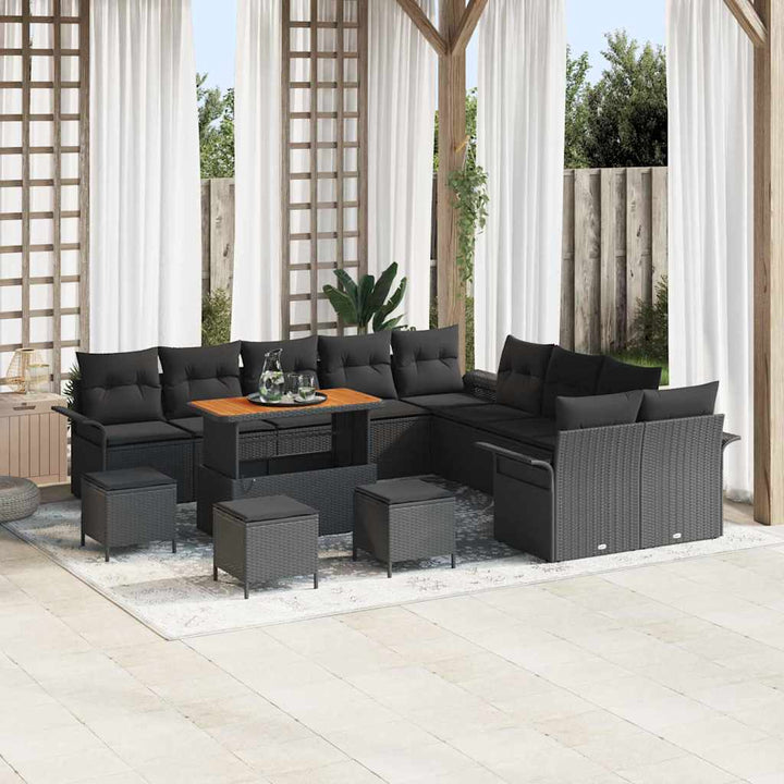 Havesofa Sæt med pude 14 pcs Sort polyrattan