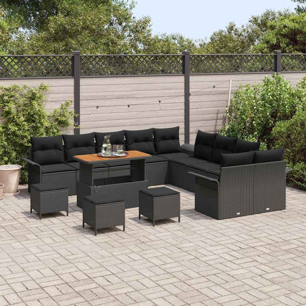 Havesofa Sæt 14 stk. Sort polyrattan