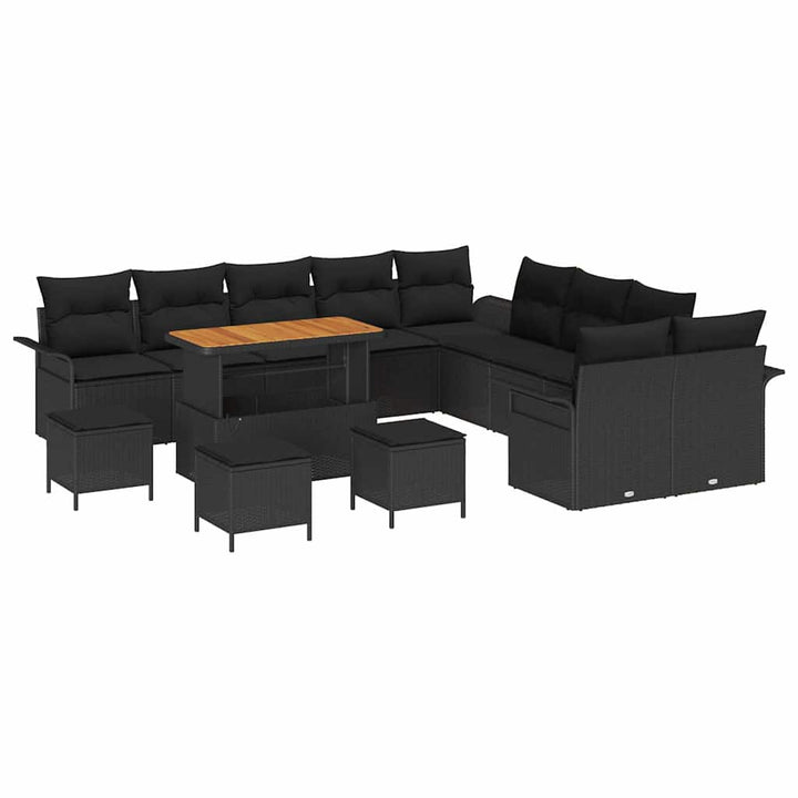 Havesofa Sæt 14 stk. Sort polyrattan