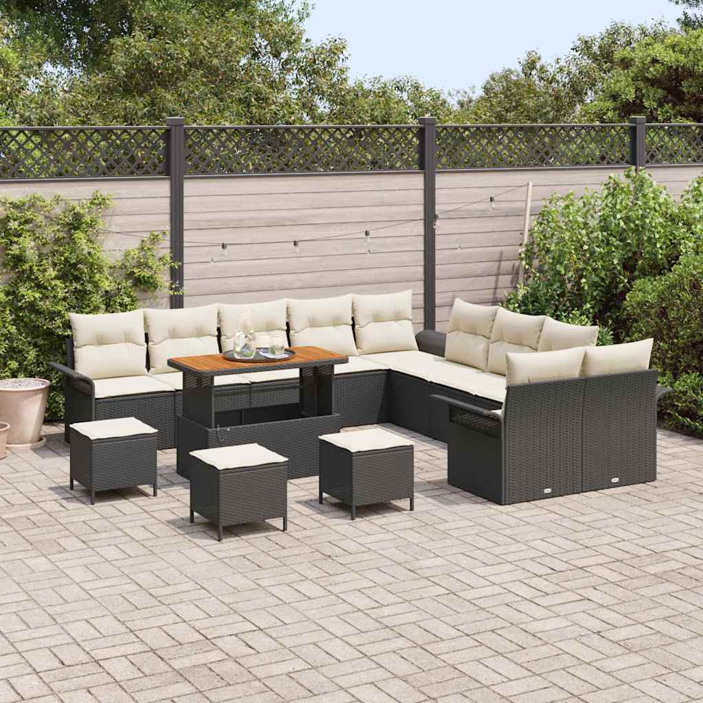 Havesofa Sæt med pude 14 pcs Sort polyrattan