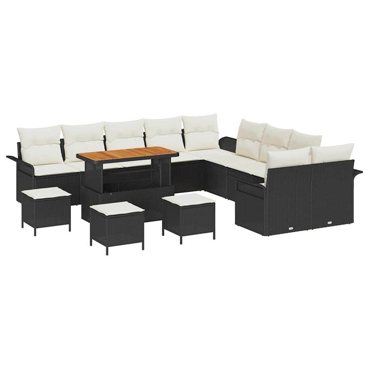 Havesofa Sæt med pude 14 pcs Sort polyrattan