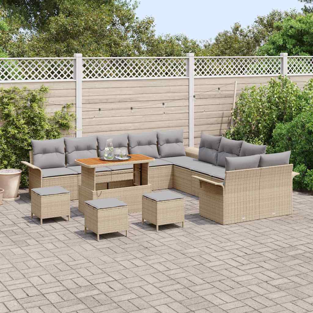 Havesofa Sæt med pude 14 pcs Beige polyrattan