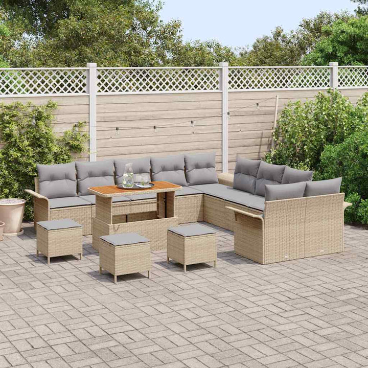 Havesofa Sæt med pude 14 pcs Beige polyrattan