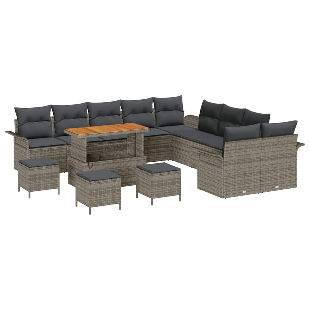 Havesofa Sæt med pude 14 pcs Grå polyrattan