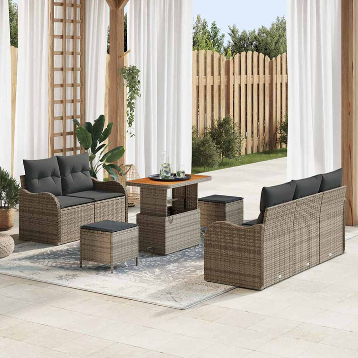 Havesofa Sæt med pude 8 pcs Grå polyrattan