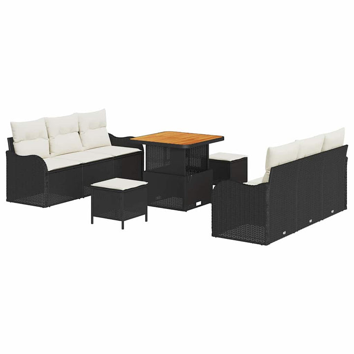 Havesofa Sæt med pude 9 pcs Sort polyrattan
