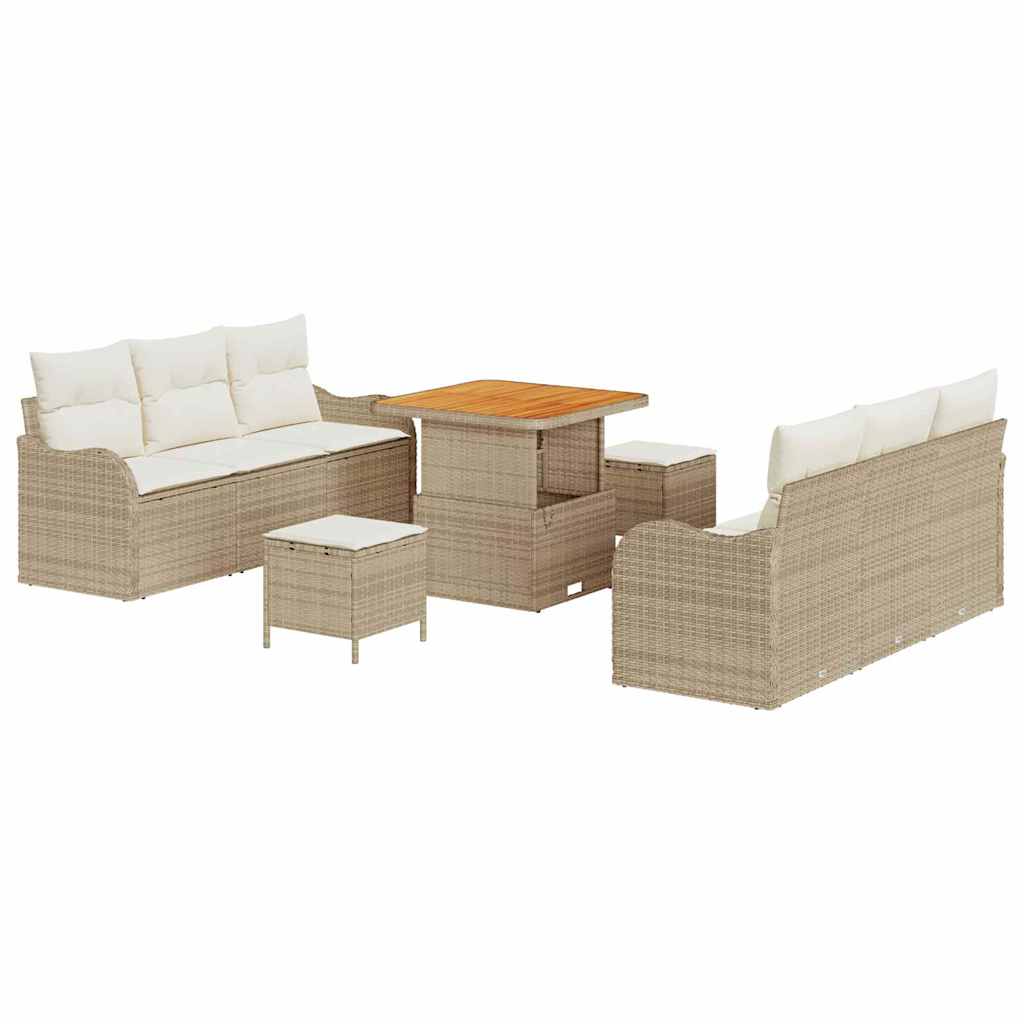 Havesofa Sæt med pude 9 pcs Beige polyrattan