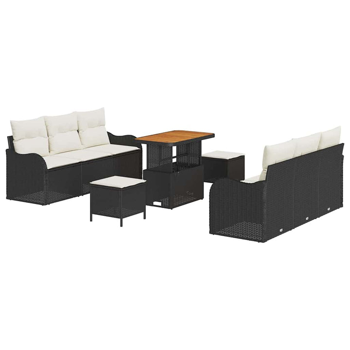 Havesofa Sæt med pude 9 pcs Sort polyrattan