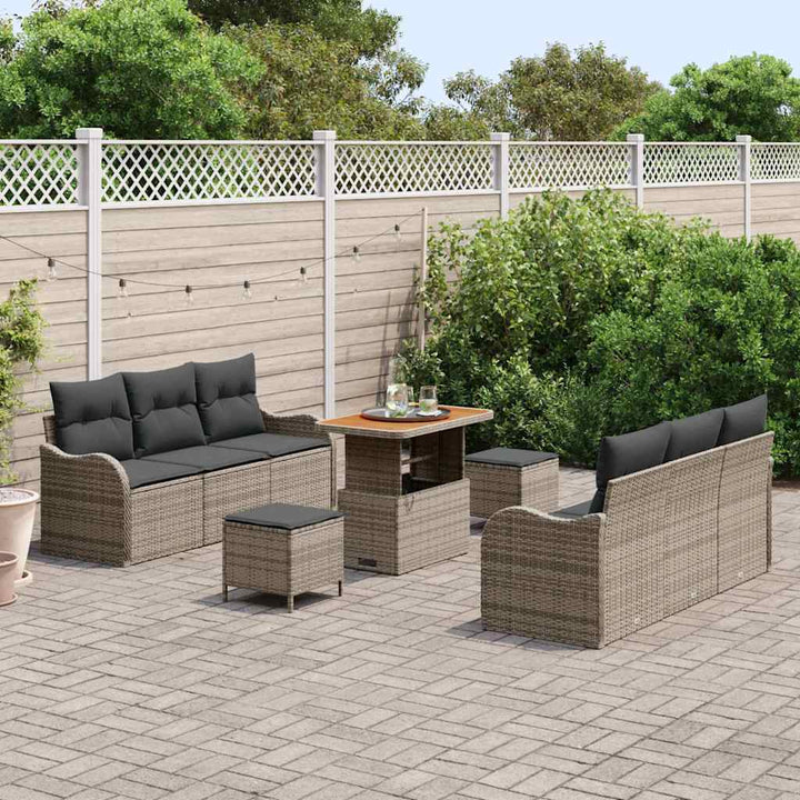 Havesofa Sæt med pude 9 pcs Grå polyrattan