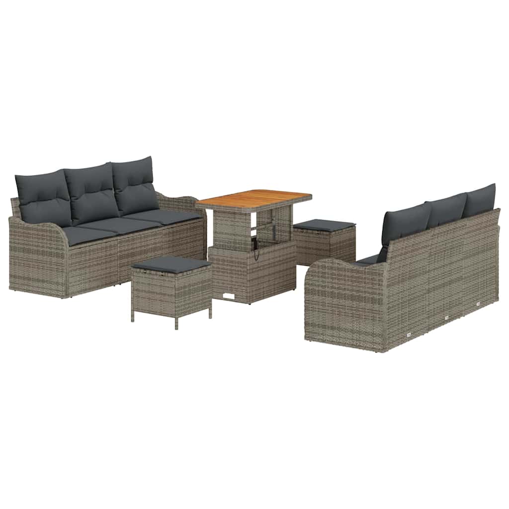 Havesofa Sæt med pude 9 pcs Grå polyrattan