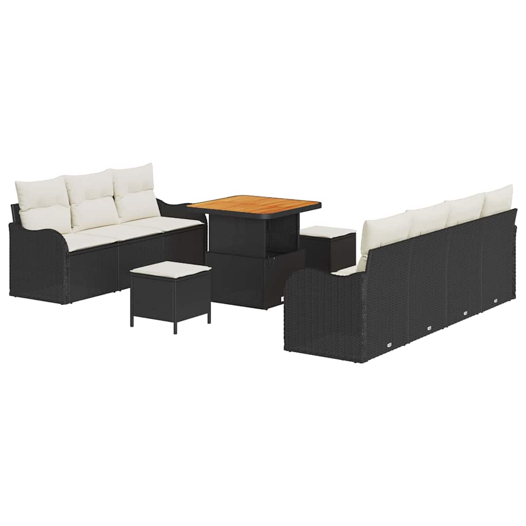 Havesofa Sæt med pude 10 pcs Sort polyrattan