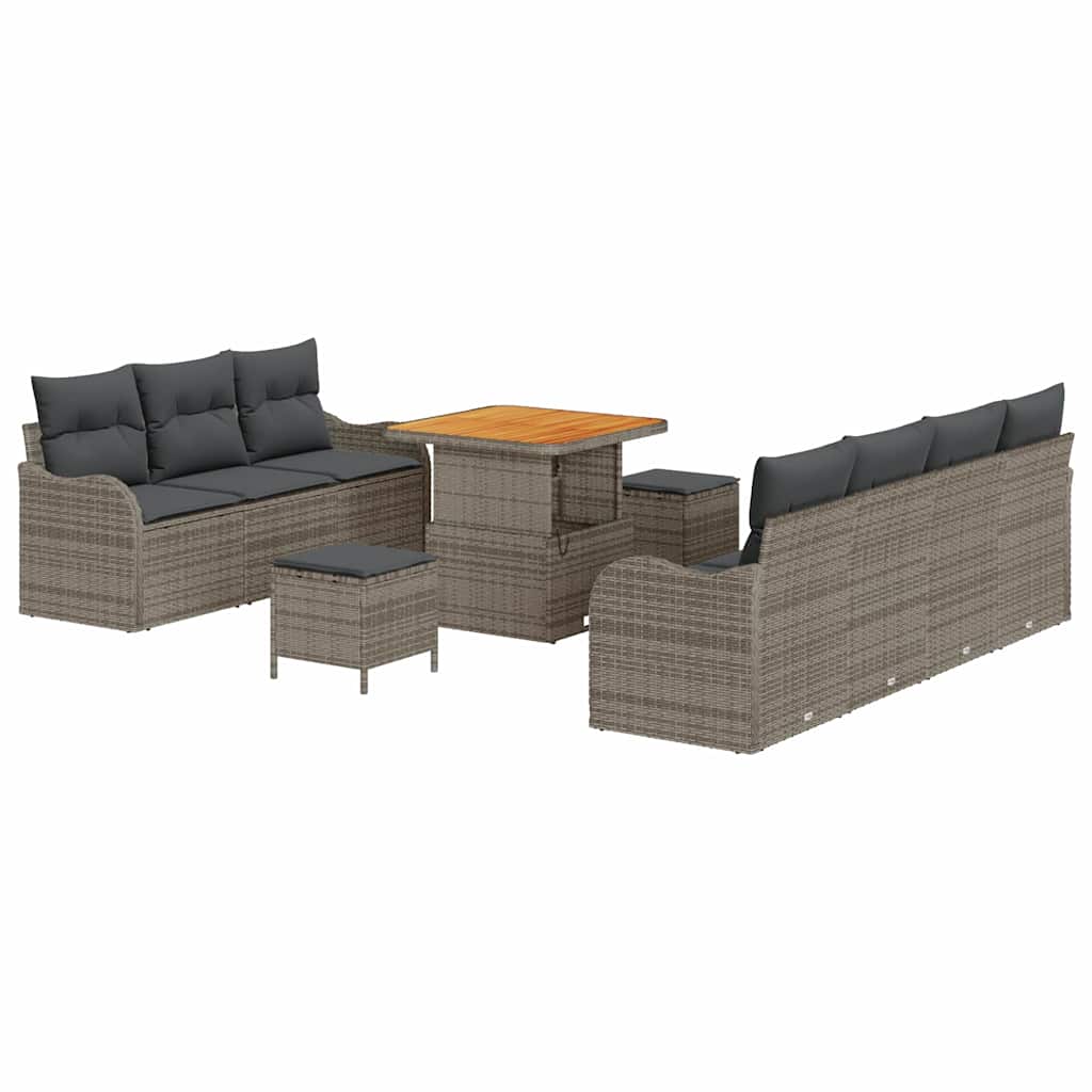 Havesofa Sæt med pude 10 pcs Grå polyrattan