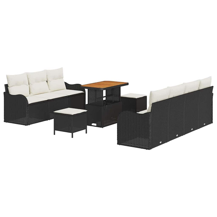 Havesofa Sæt med pude 10 pcs Sort polyrattan