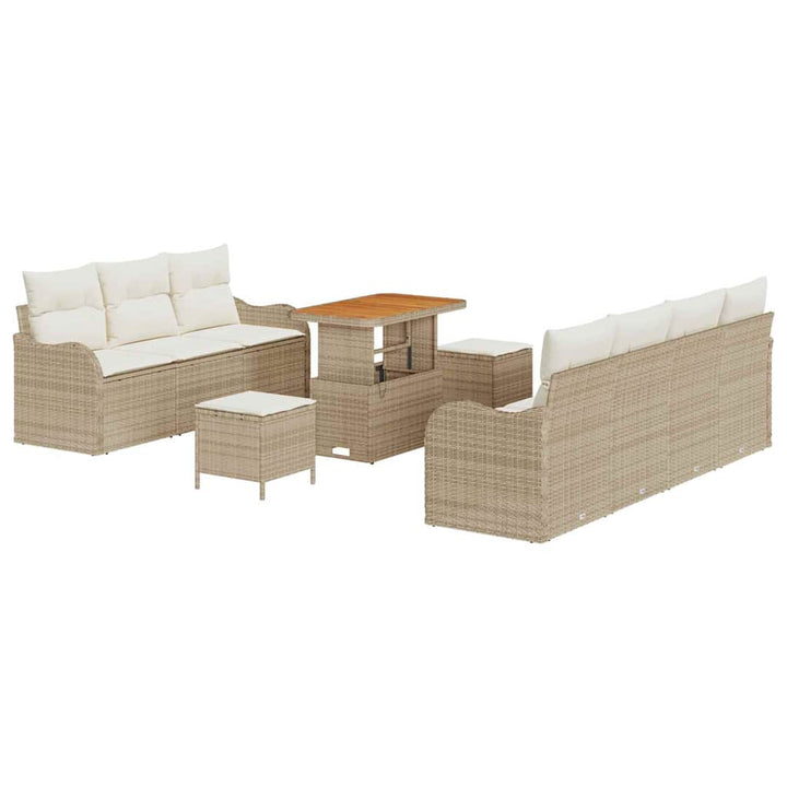Havesofa Sæt med pude 10 pcs Beige polyrattan