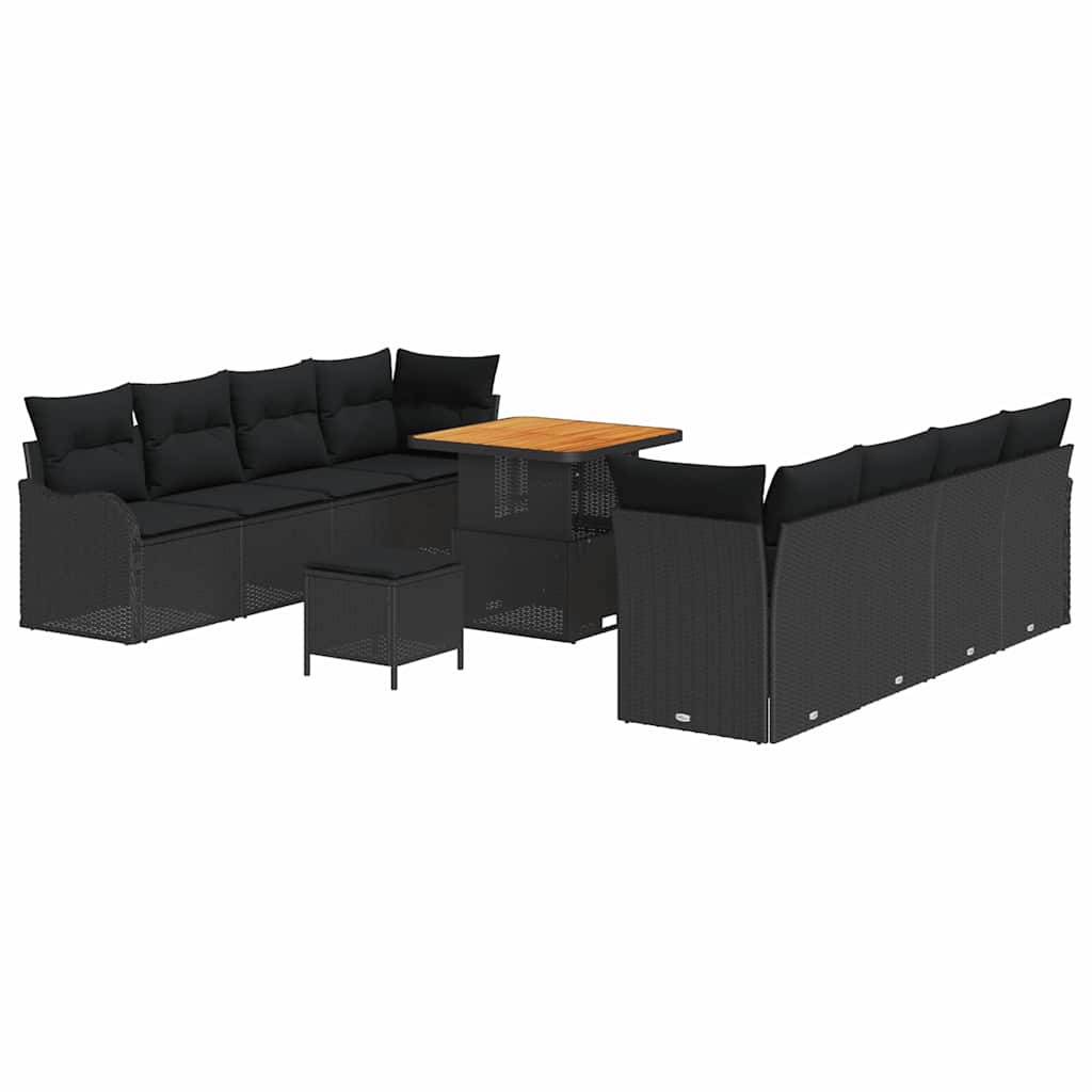 Havesofa Sæt med pude 11 pcs Sort polyrattan
