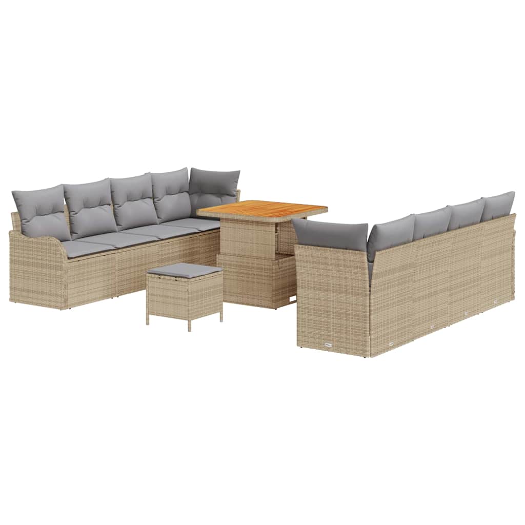 Havesofa Sæt med pude 11 pcs Beige polyrattan