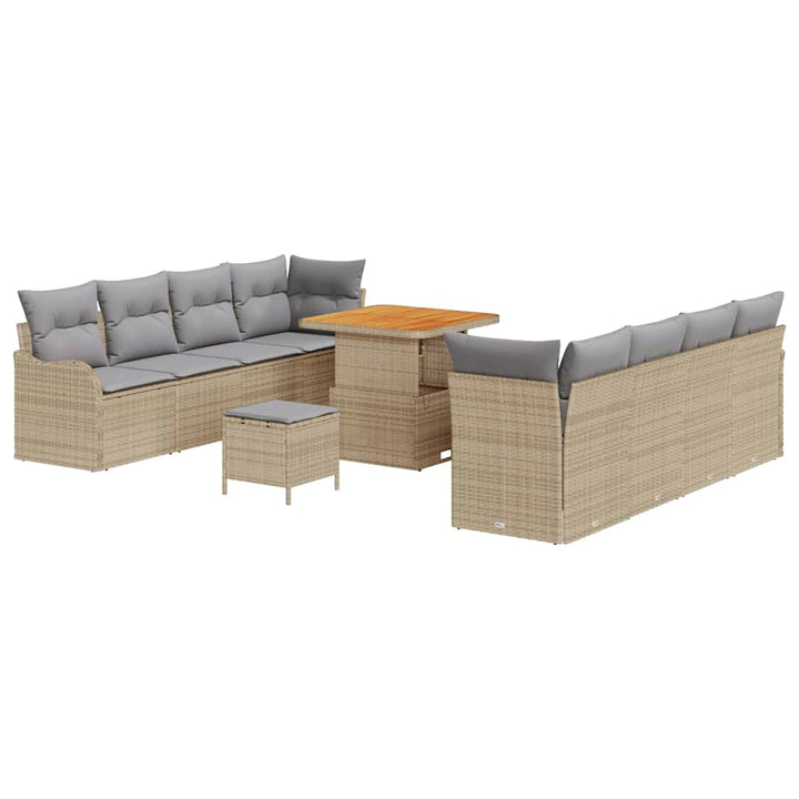 Havesofa Sæt med pude 11 pcs Beige polyrattan