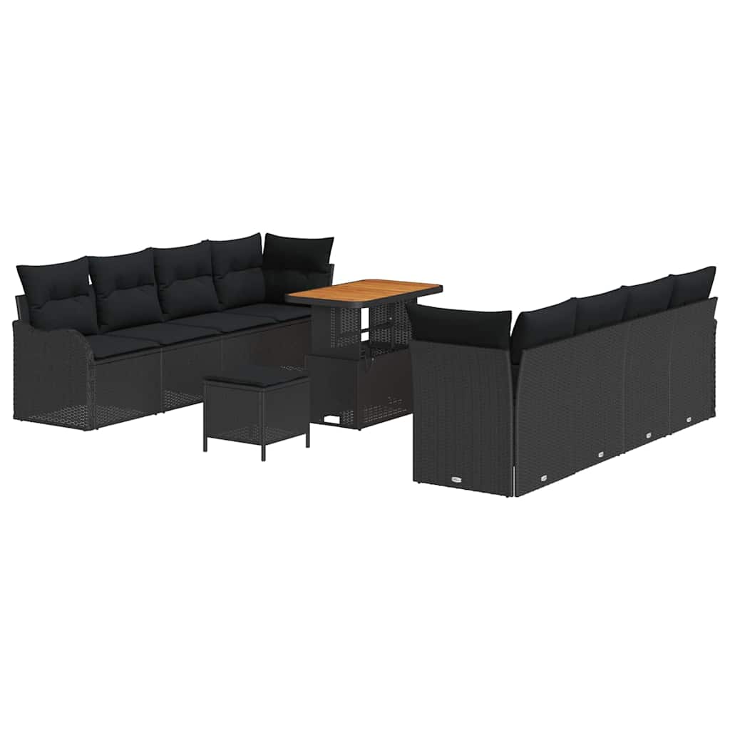 Havesofa Sæt med pude 11 pcs Sort polyrattan