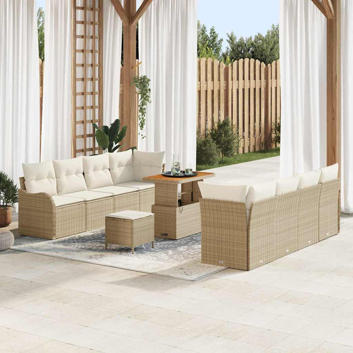 Havesofa Sæt med pude 11 pcs Beige polyrattan