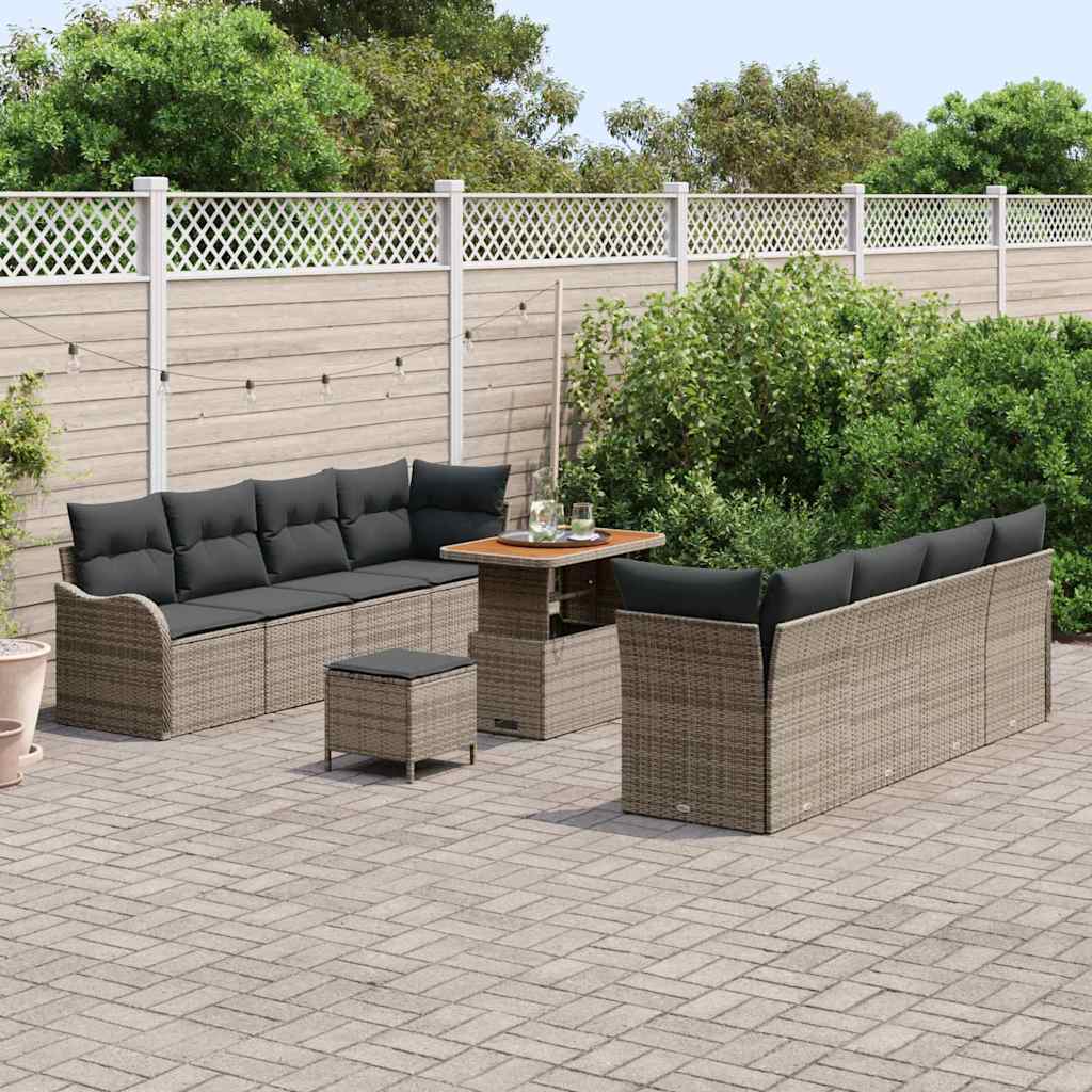 Havesofa Sæt med pude 11 pcs Grå polyrattan