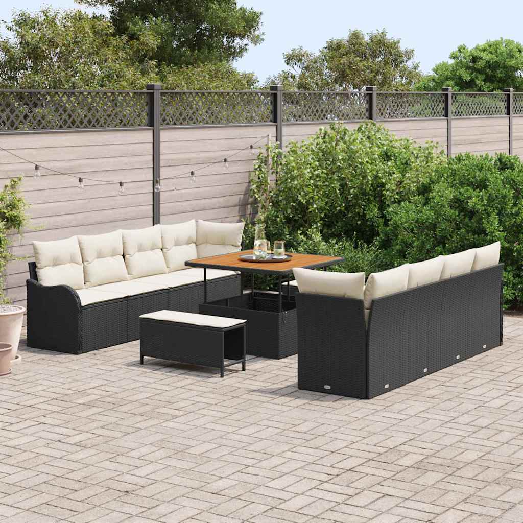 Havesofa Sæt 11 stk. Sort polyrattan