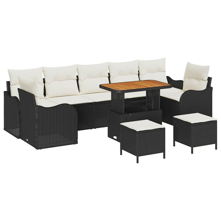 Havesofa Sæt 10 stk. Sort polyrattan