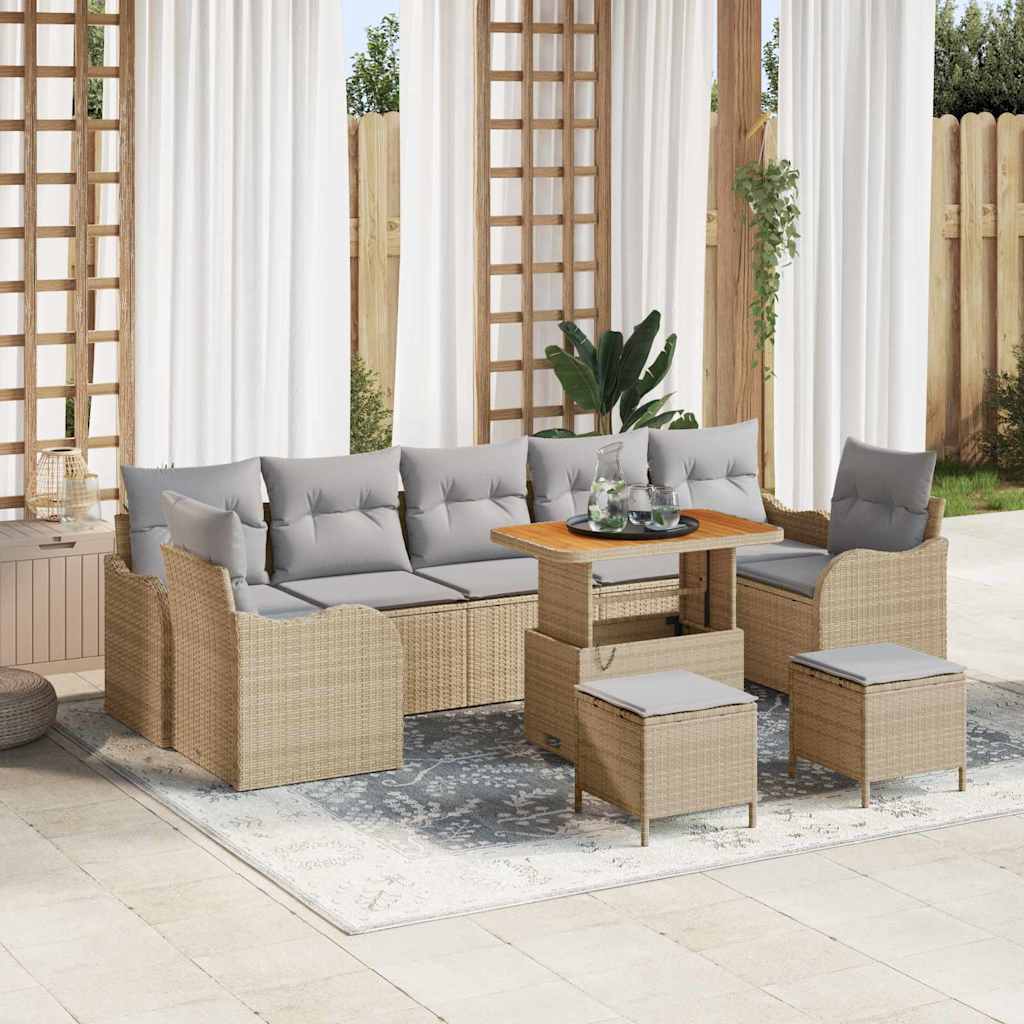 Havesofa Sæt med pude 10 pcs Beige polyrattan