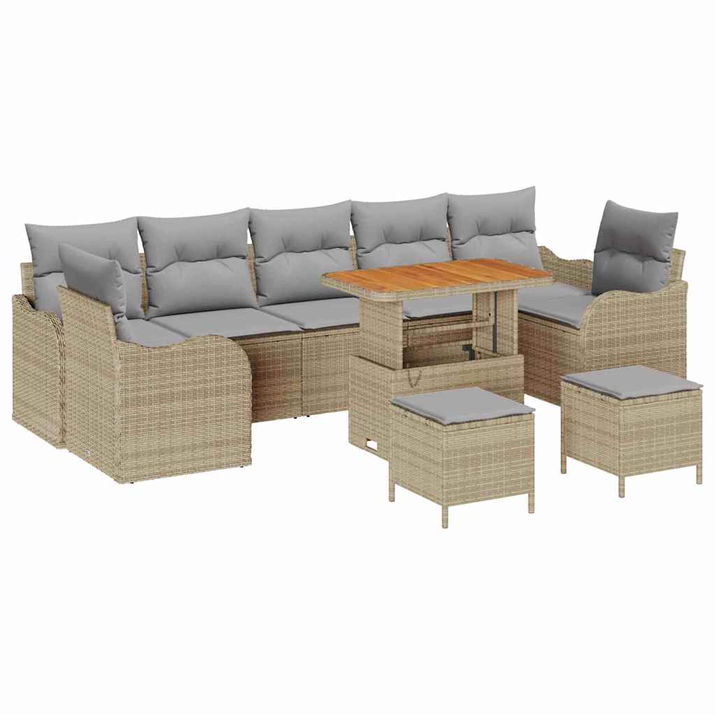 Havesofa Sæt med pude 10 pcs Beige polyrattan