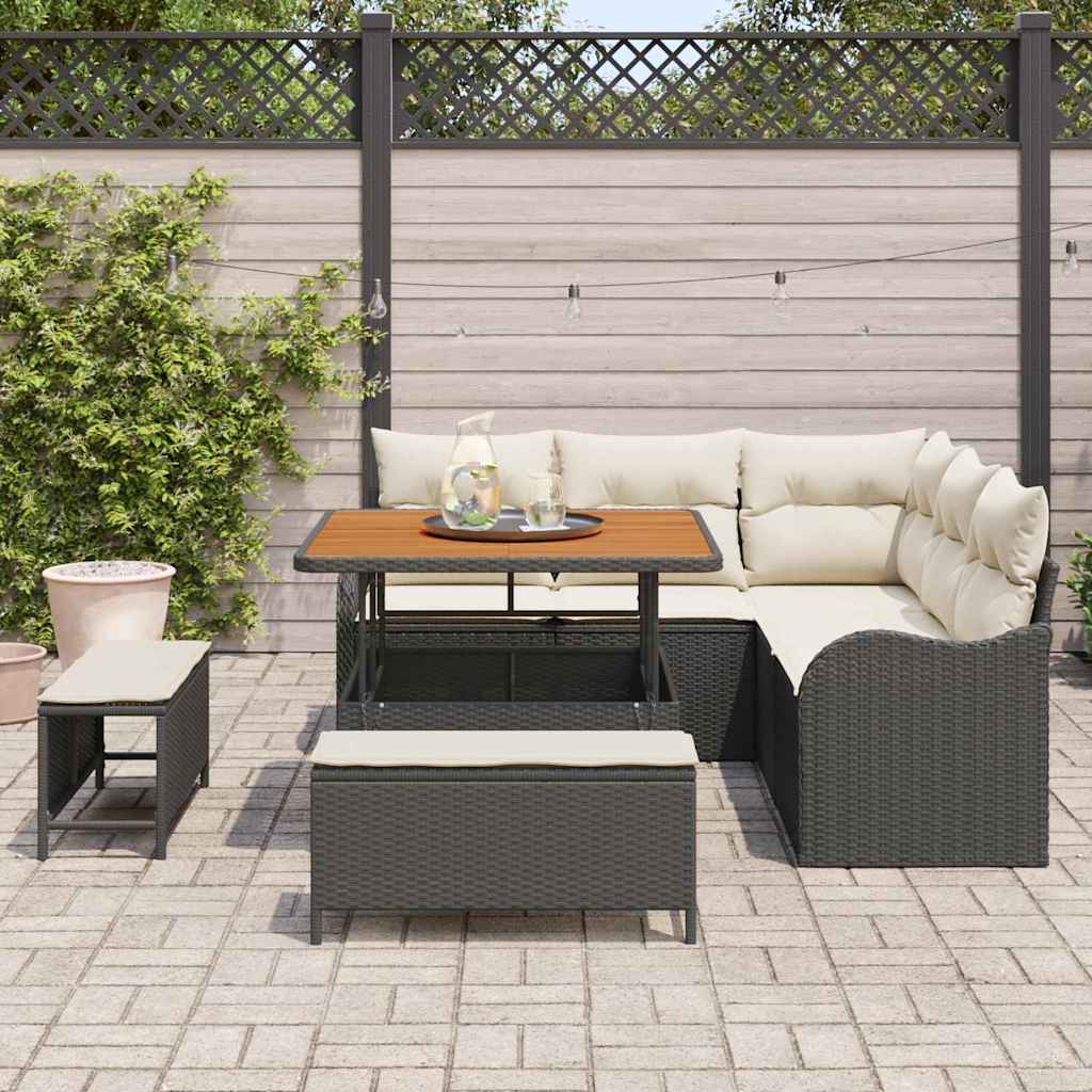 Havesofa Sæt 8 stk. Sort polyrattan