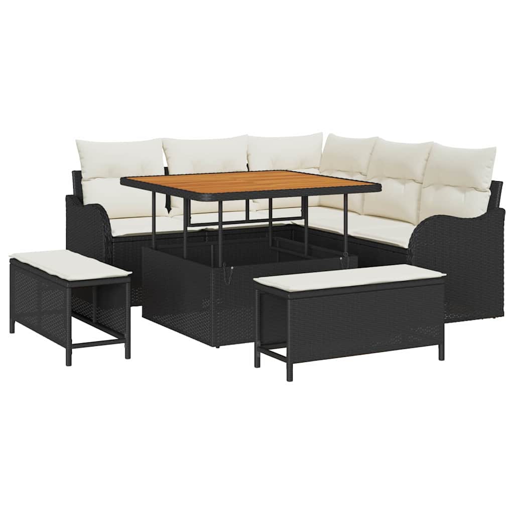 Havesofa Sæt 8 stk. Sort polyrattan